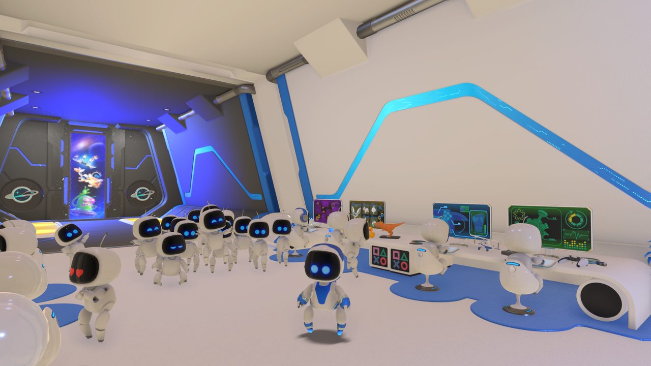 アストロボット ミッションルームで作業中のキャラたち
