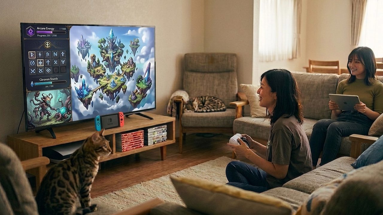 ゲームを楽しむ親子