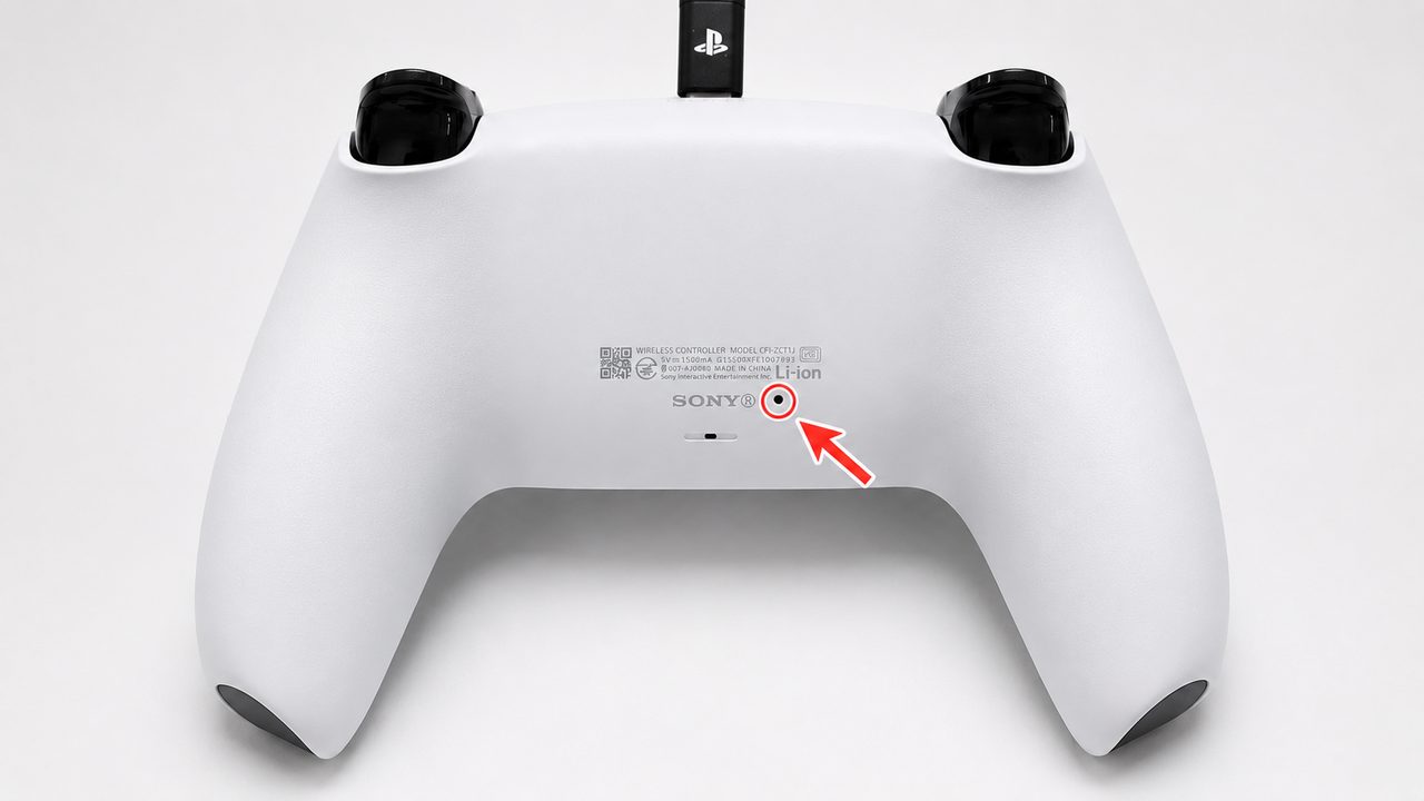 プレイステーション５のコントローラーの背面リセットボタンの説明