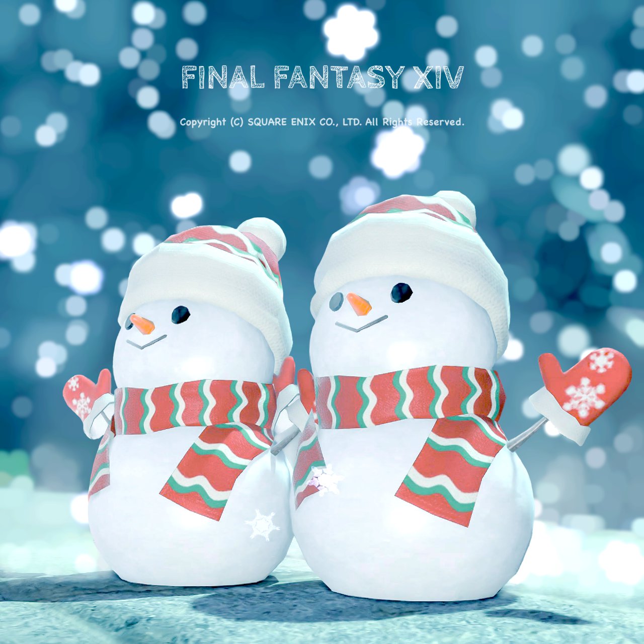 フレンドと雪だるまマウントで遊んだFF14のかわいいスクショ