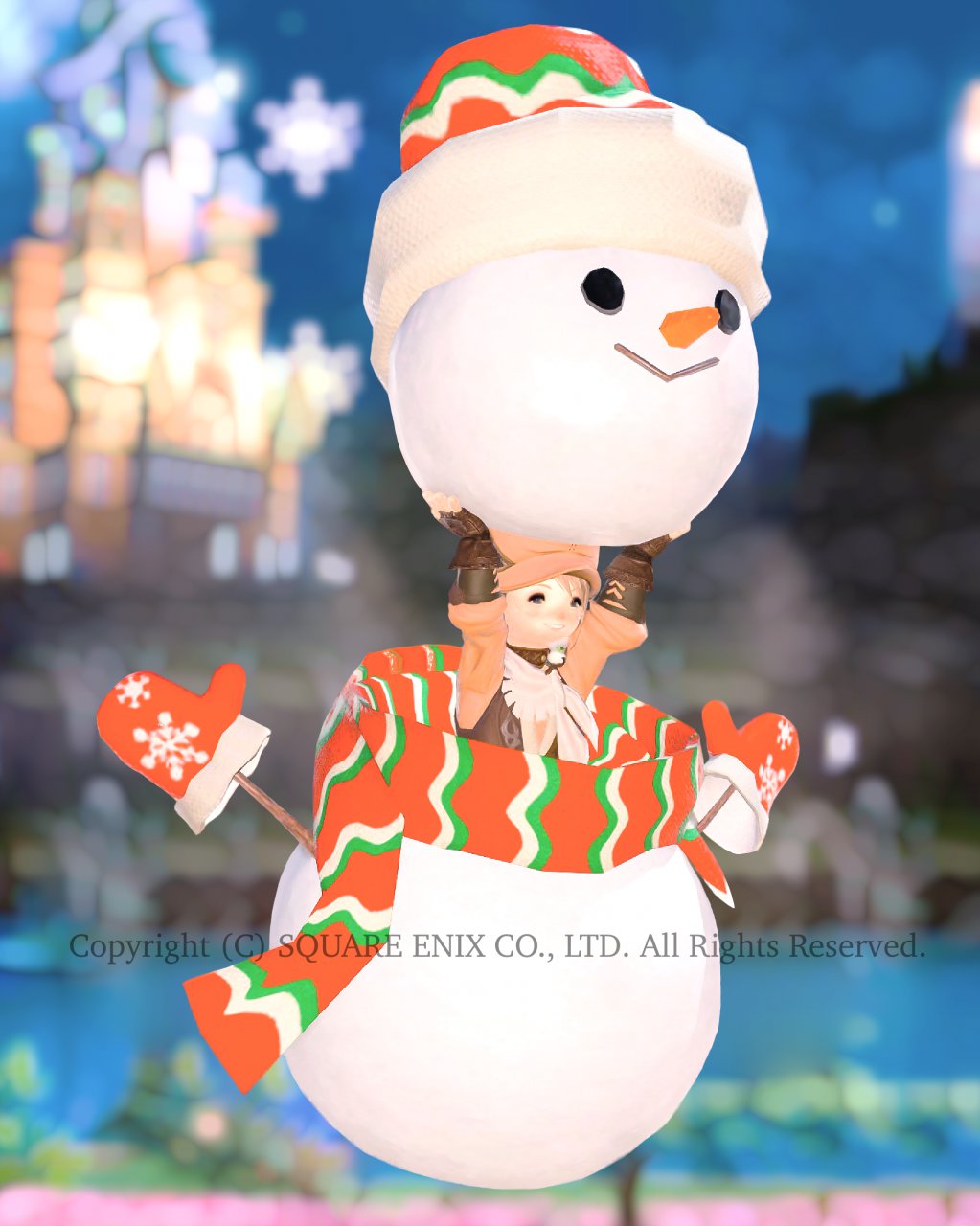 移動中に頭を持ち上げる雪だるまマウントを撮影したFF14のスクショ