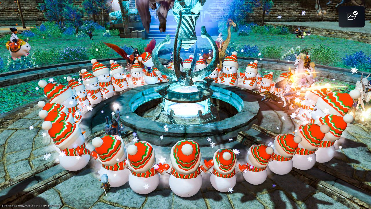 雪だるまマウントが完全な円になったFF14の集合スクショ