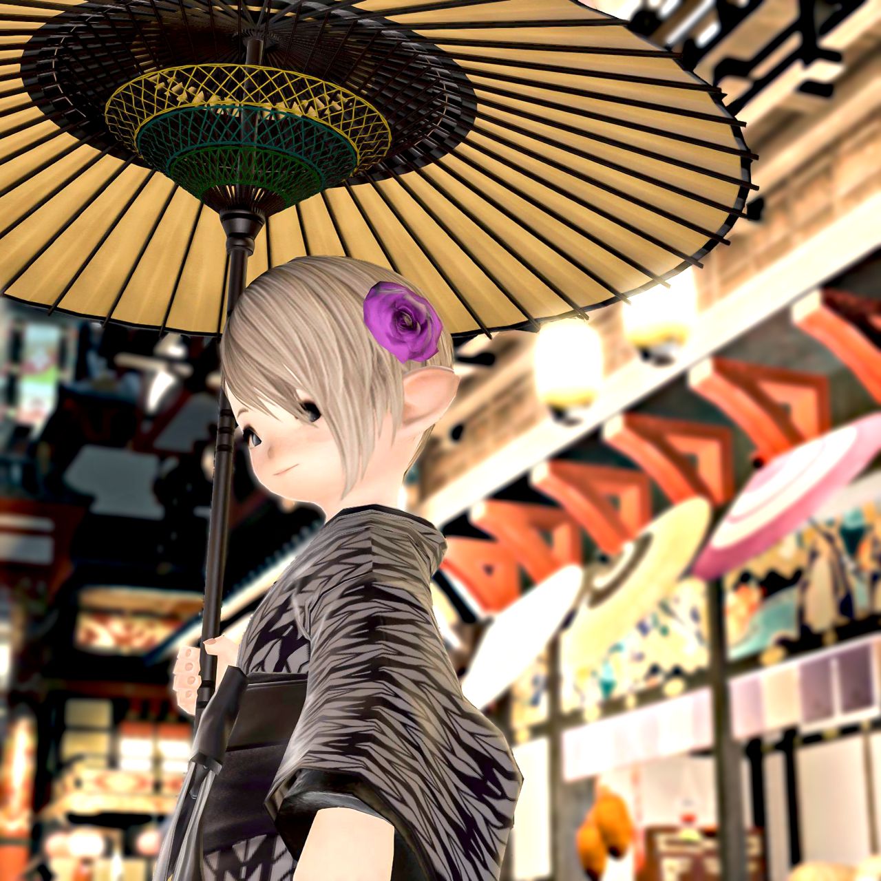 クガネの夜景と番傘を合わせたFF14のグルポ