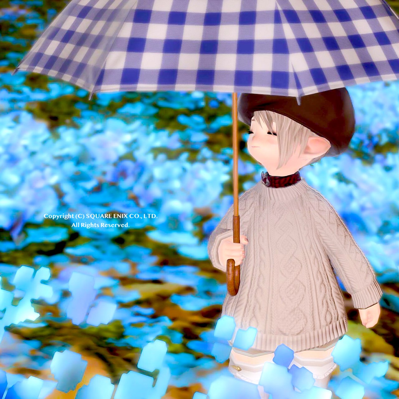 FF14のカルムチェックパラソルを持ったララフェル