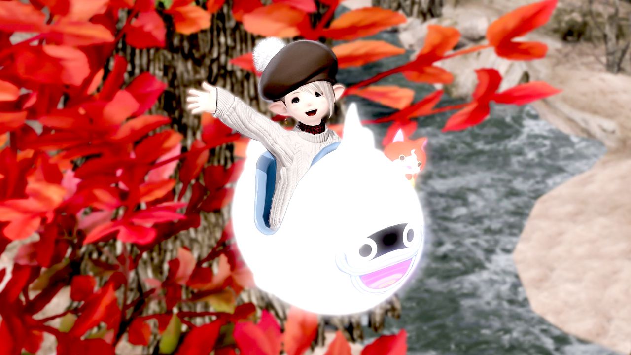 ウィスパー号に乗ってギラバニアの紅葉を撮影したFF14のスクショ
