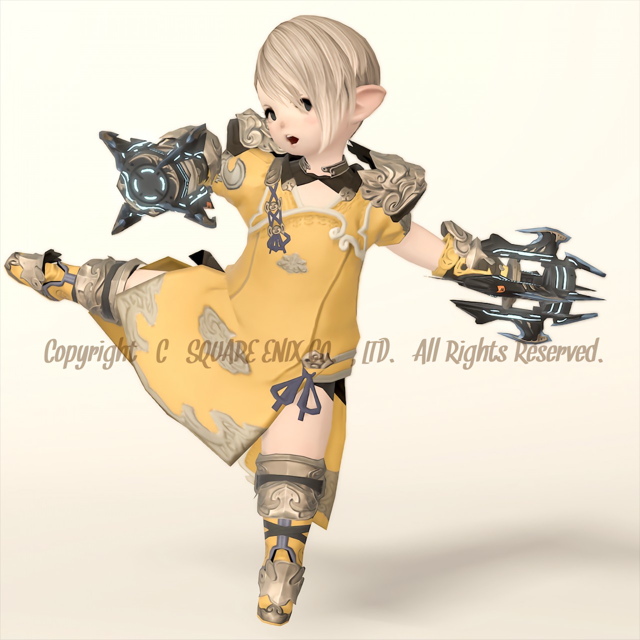 黄色いモンクAF装備でジョブ専用エモートをするララフェル