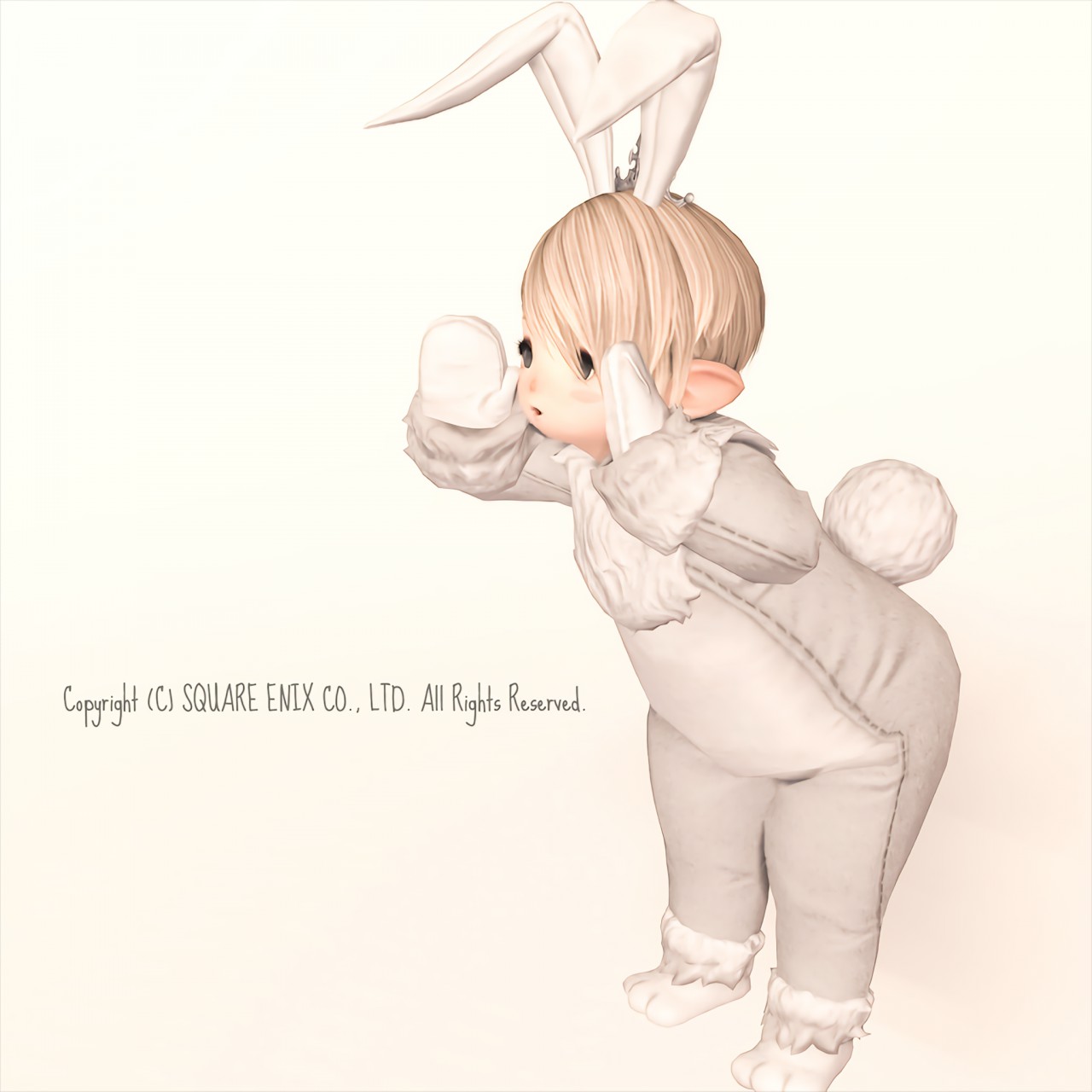 ウサギの着ぐるみとメガネを正すエモートを組み合わせたFF14のスクショ