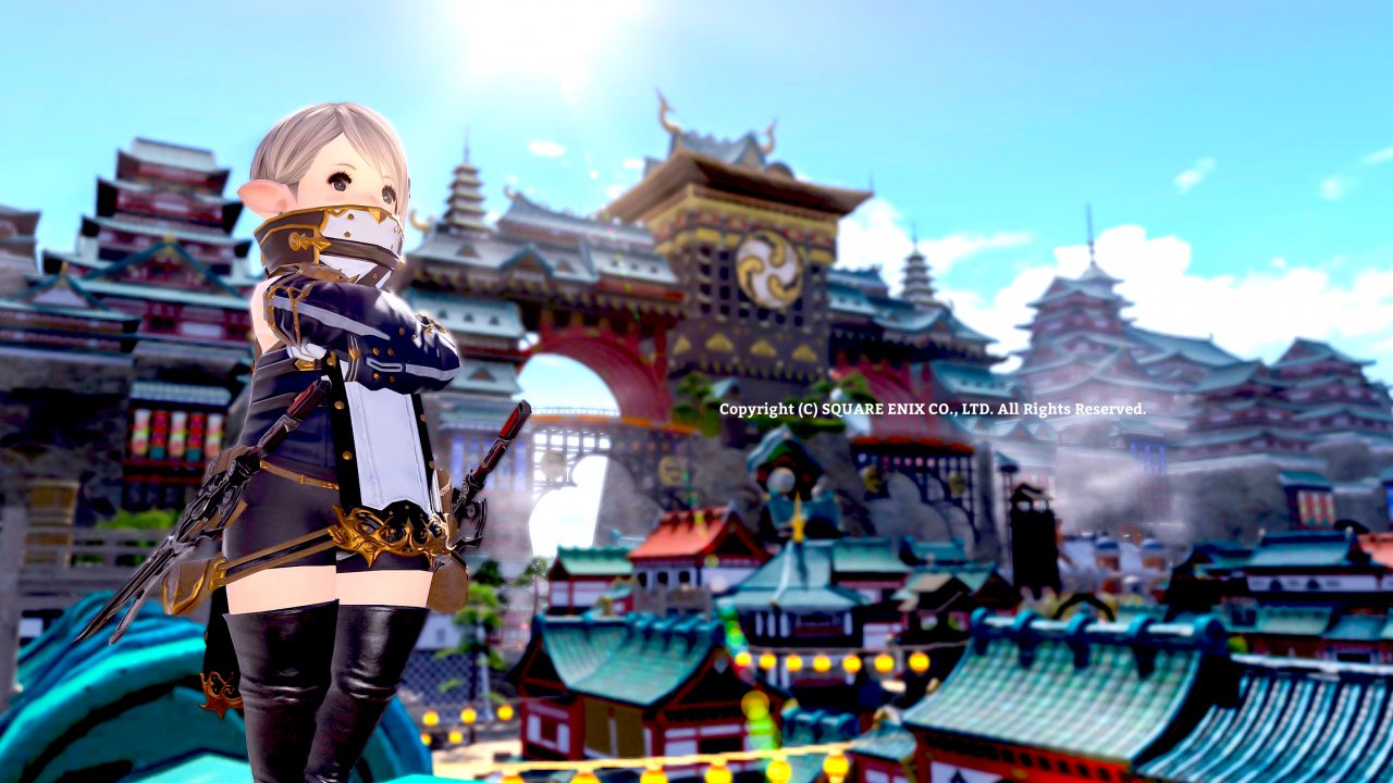 忍者スカラ装備とクガネの街並みを撮影したFF14のスクショ